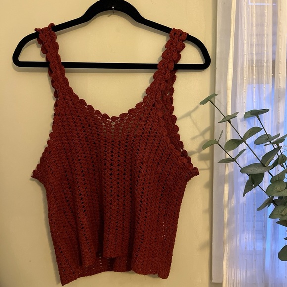 EARTHBOUND Tops - Festival Season Cotton EARTHBOUND Burgundy Red Crochet Tank Top Cowgirl Boho